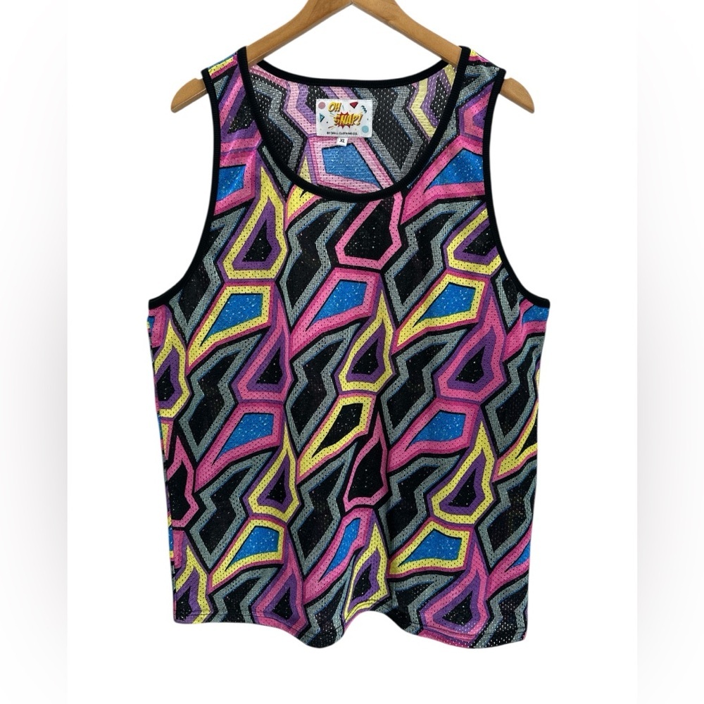 Oh Snap Drill Clothing Co 80s Tank Top Retro Geometric Neon Rave Festival XL